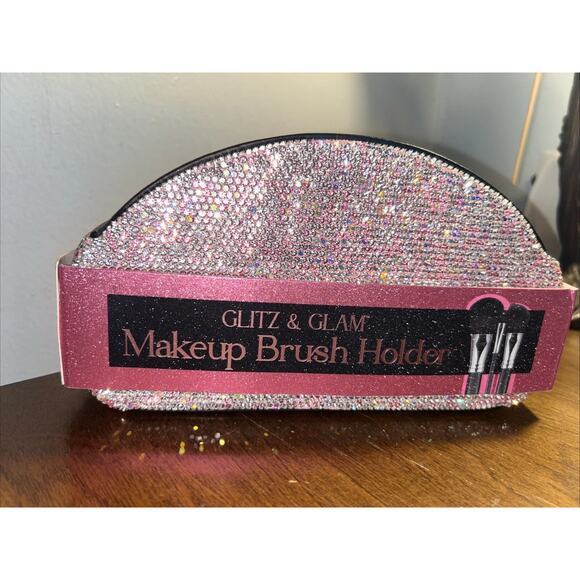 Glitz & Glam Makeup Brush Holder PINK & SILVER SPARKLE Bling Rhinestone - Picture 2 of 5